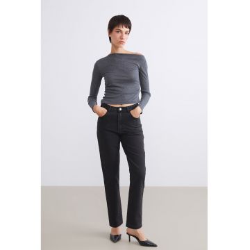 Blugi mom fit cu talie inalta - Negru stins