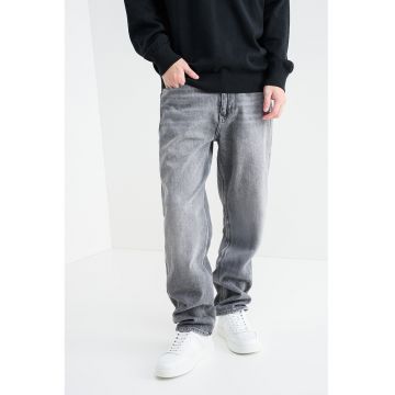 Blugi regular fit cu aspect decolorat - Gri inchis melange