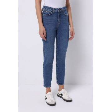 Blugi regular fit cu talie inalta - Albastru inchis