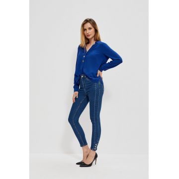 Blugi skinny cu butoni decorativi - Albastru