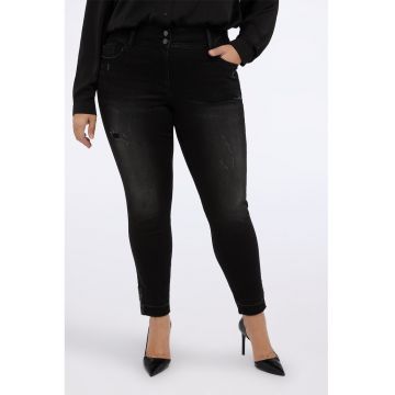 Blugi skinny cu detalii deteriorate - Negru