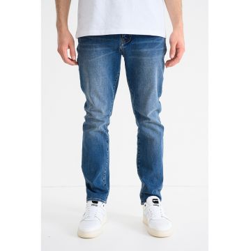 Blugi slim-fit cu aspect decolorat - Albastru inchis