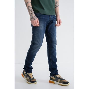 Blugi slim fit cu aspect decolorat - Albastru