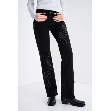 Blugi slim fit cu logo decorat cu strasuri Gamera - Negru stins