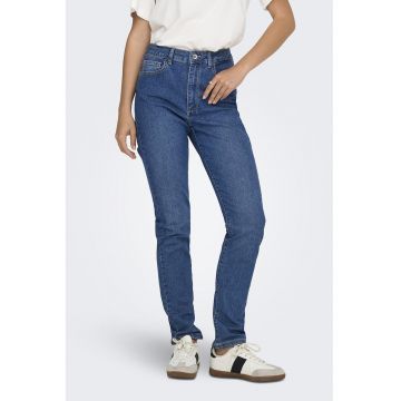 Blugi slim fit cu talie inalta - Albastru inchis