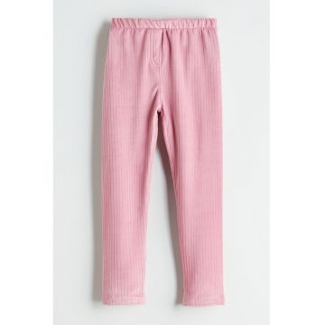 Colanti din catifea cu aspect striat - Roz