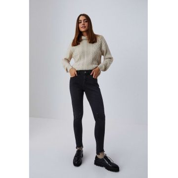 Jeans skinny  grafit picioare destramate - talie medie - Gri grafit