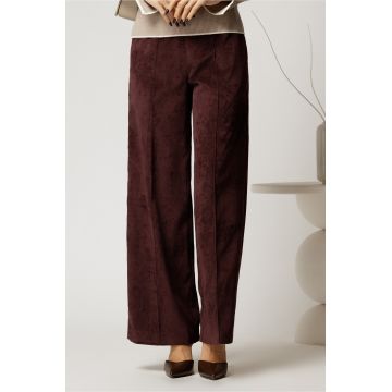 Pantalon DY Fashion lejer din velur maro cu buzunare Pantalon DY Fashion lejer din velur maro cu buzunare
