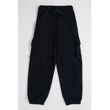Pantaloni cargo de trening cu snur - Negru