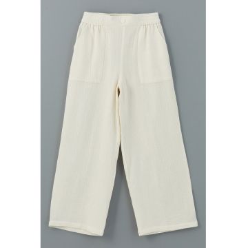 Pantaloni cu croiala ampla si buzunare oblice - Alb fildes