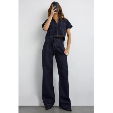 Pantaloni dama -  blugi bruti - talie inalta - croiala larga - denim