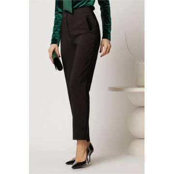 Pantaloni dama negri conici cu vipusca din catifea