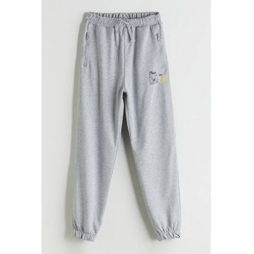 Pantaloni de trening cu snur si buzunare cu fermoar - Gri deschis melange