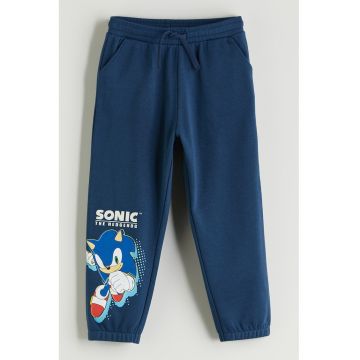 Pantaloni de trening cu Sonic the Hedgehog - Albastru inchis/Alb optic