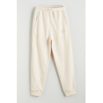 Pantaloni de trening din amestec de bumbac - Crem