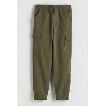 Pantaloni de trening din amestec de bumbac cu snur - Verde aquamarin