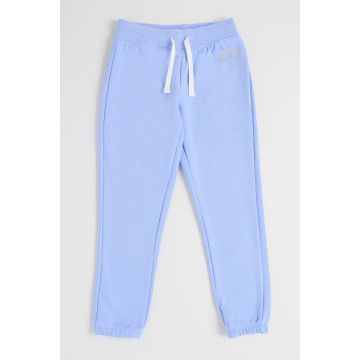 Pantaloni de trening din bumbac cu snur - Albastru pastel