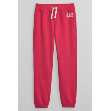 Pantaloni de trening din bumbac cu snur - Coral/Alb optic