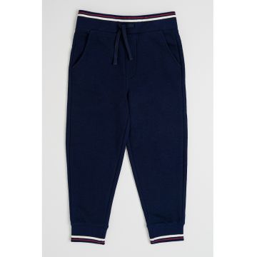 Pantaloni din amestec de bumbac cu snur de ajustare - Bleumarin