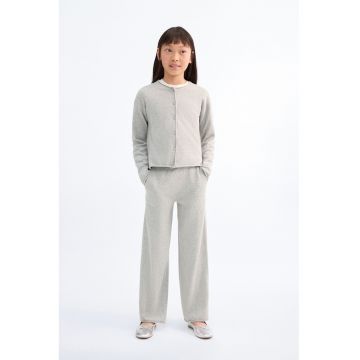 Pantaloni din bumbac cu model uni si buzunare laterale - Gri deschis