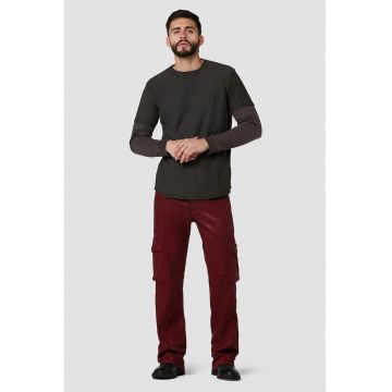 Pantaloni din denim cargo barbatesti - cu croi drept si buzunare laterale functionale - Rosu