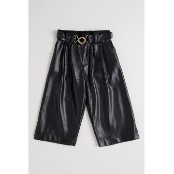 Pantaloni din piele ecologica cu o curea in talie - Negru