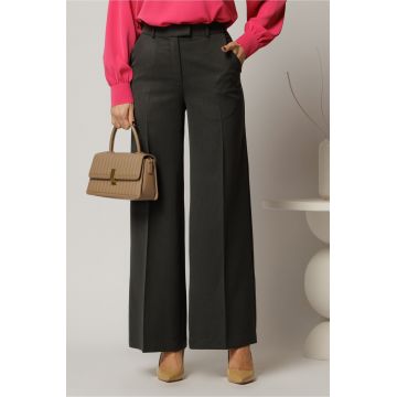 Pantaloni DY Fashion lungi gri din stofa si croi lejer