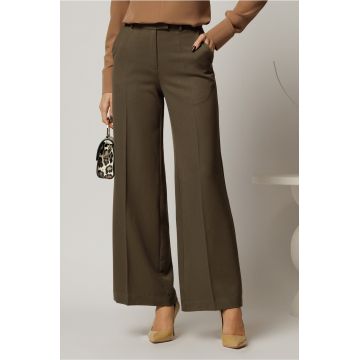 Pantaloni DY Fashion lungi kaki din stofa si croi lejer