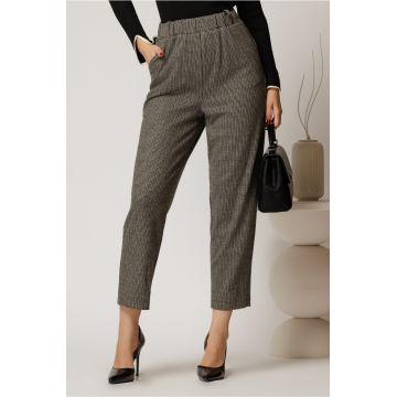 Pantaloni gri casual cu imprimeu si elastic la talie