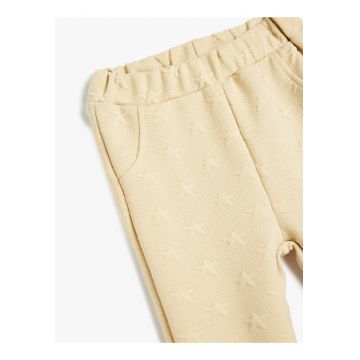 Pantaloni lungi cu stele brodate - Bej