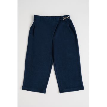 Pantaloni slim fit cu banda cu pliuri in talie - Albastru inchis