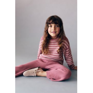 Pantaloni tricotati cu talie inalta - Rosu stins