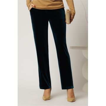 Pantaloni turcoaz din catifea cu croi lejer