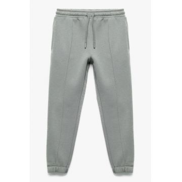 Pantaloni uni de trening din amestec de bumbac - Verde deschis