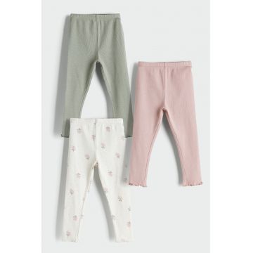 Set de colanti cu striatii - 3 perechi - Kaki/Alb murdar/Roz prafuit