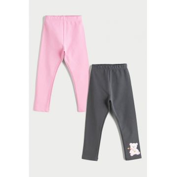 Set de colanti slim-fit - 2 perechi - Roz pastel/Gri antracit