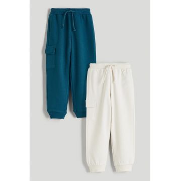 Set de pantaloni de trening cu snur - 2 piese - Alb fildes/Albastru inchis