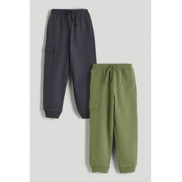 Set de pantaloni de trening cu snur - 2 piese - Verde masliniu/Gri antracit