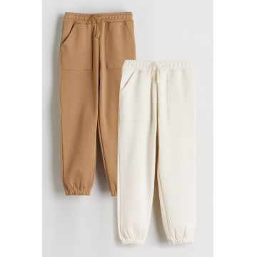 Set de pantaloni de trening uni - 2 piese - Crem/Maro camel