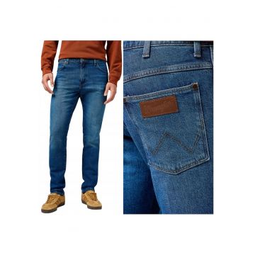 Blugi barbati  River W36 L32 - albastri - regular tapered - mediu elastic - decolorati