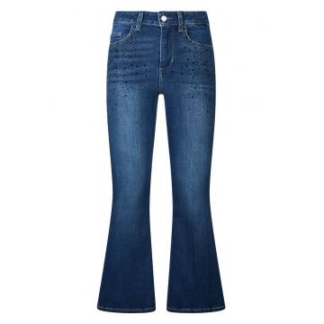 Blugi capri evazati cu strasuri - Albastru inchis/Albastru petrol