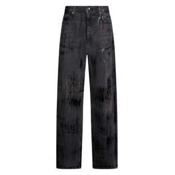 Blugi cu aspect peliculizat si talie inalta - Gri inchis