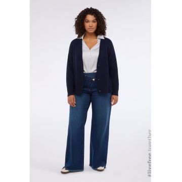 Blugi cu croiala ampla si aspect cu terminatie pliabila - Albastru inchis