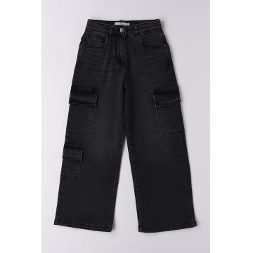 Blugi cu croiala ampla si buzunare cu clapa - Negru stins