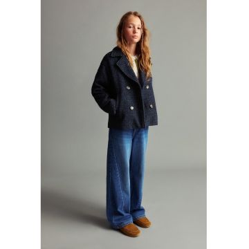 Blugi cu croiala ampla si cordon in talie - Albastru melange