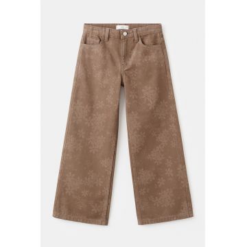 Blugi cu croiala ampla si model floral - Maro inchis