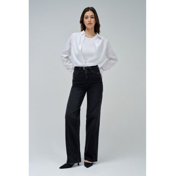 Blugi cu croiala ampla si talie inalta - Negru