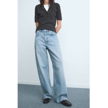 Blugi cu croiala barrel si talie medie - Albastru deschis melange