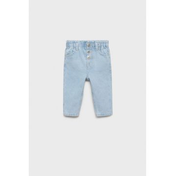 Blugi cu talie elastica si capse - Albastru deschis melange