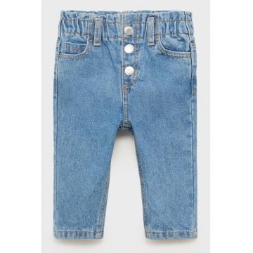 Blugi cu talie elastica si capse - Albastru deschis